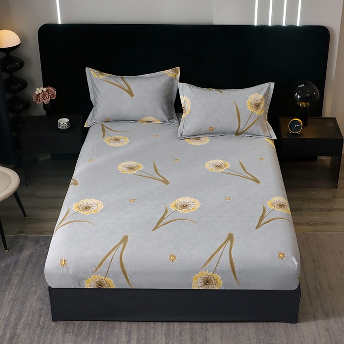 晶缦家纺 2025叶语系·纯棉活性全棉磨毛单笠单品床笠床笠单件 清浅蒲英灰