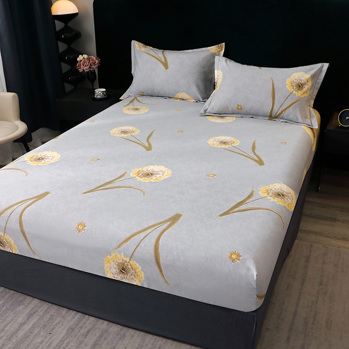 91家纺网 家纺一手货源 找家纺 晶缦家纺 2025叶语系·纯棉活性全棉磨毛单笠单品床笠床笠单件 清浅蒲英灰