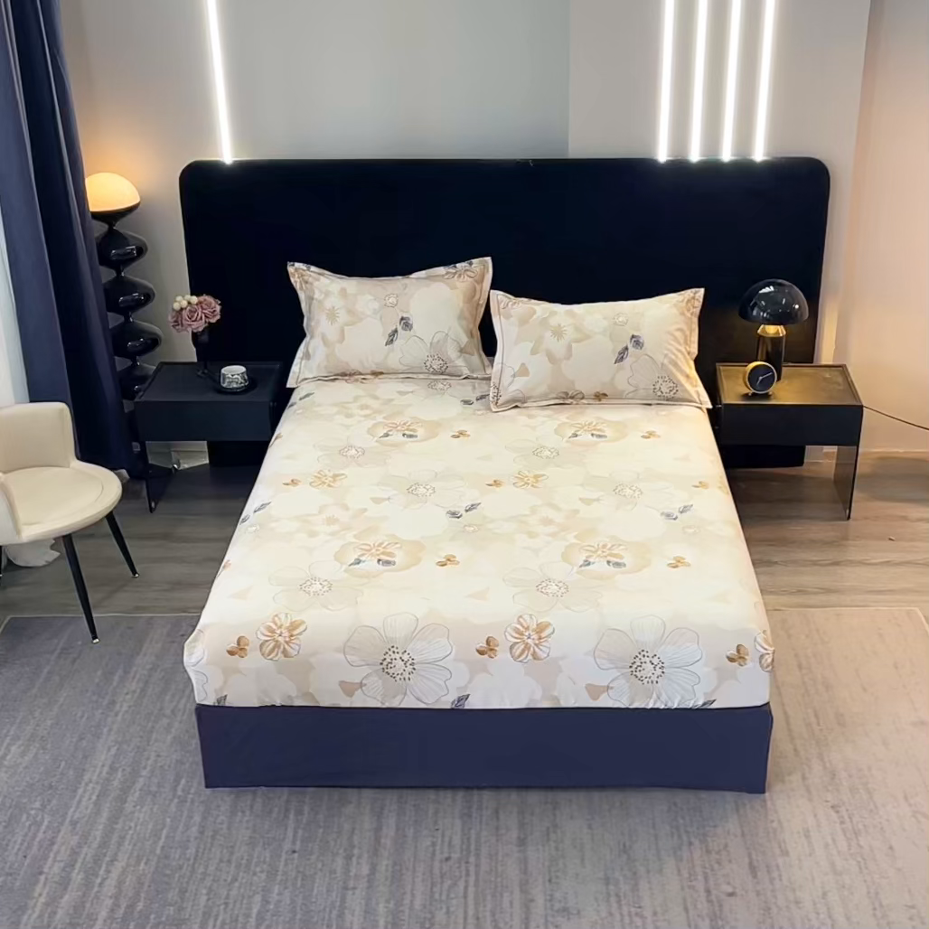 91家纺网 家纺一手货源 找家纺 晶缦家纺 2025叶语系·纯棉活性全棉磨毛单笠单品床笠床笠单件 如月花梦咖