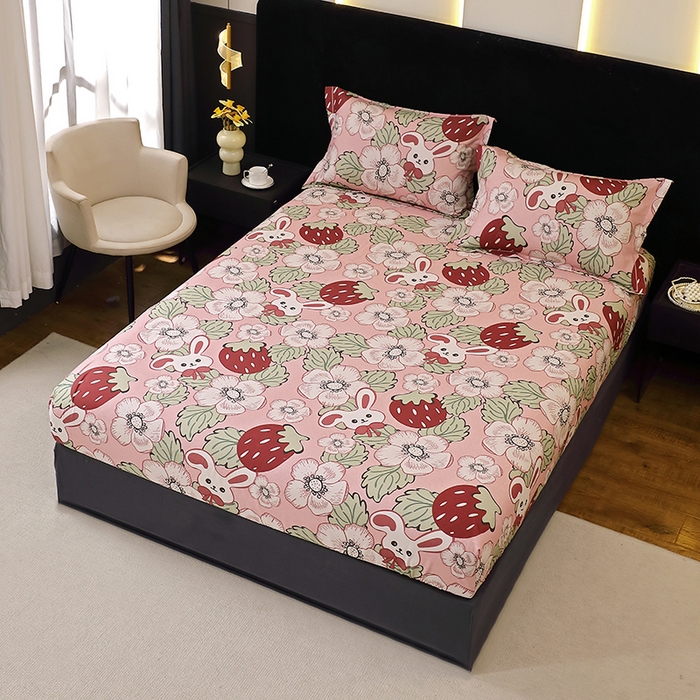 91家纺网 家纺一手货源 找家纺 晶缦家纺 2025叶语系·纯棉活性全棉磨毛单笠单品床笠床笠单件 兔宝贝粉