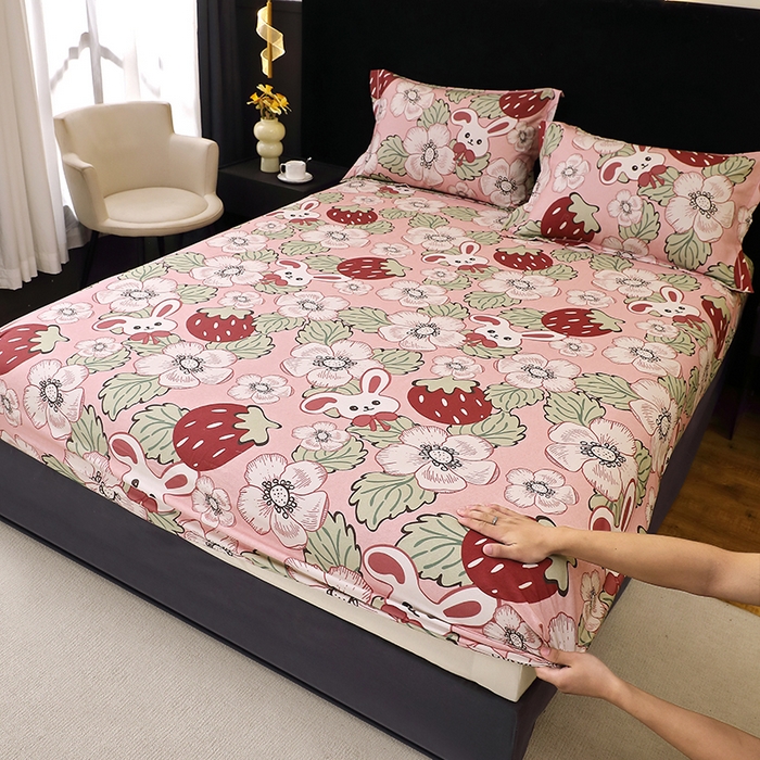 91家纺网 家纺一手货源 找家纺 晶缦家纺 2025叶语系·纯棉活性全棉磨毛单笠单品床笠床笠单件 兔宝贝粉