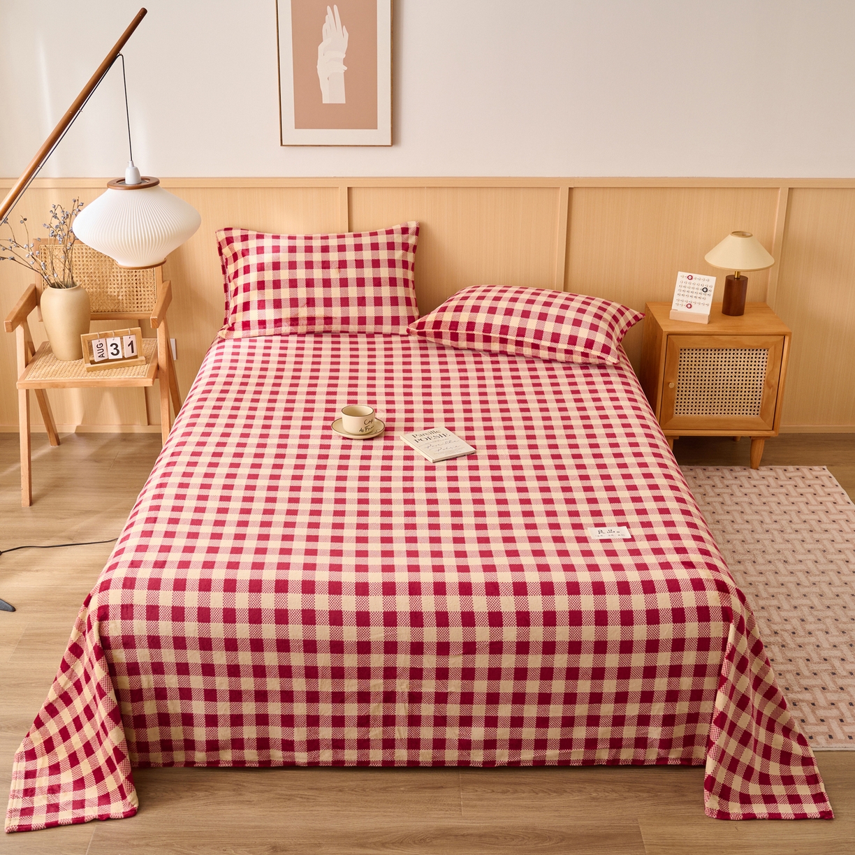 91家纺网 家纺一手货源 找家纺 早晨家纺 2025新款野牧款高克重牛奶绒印花单床单系列 野牧-红小格