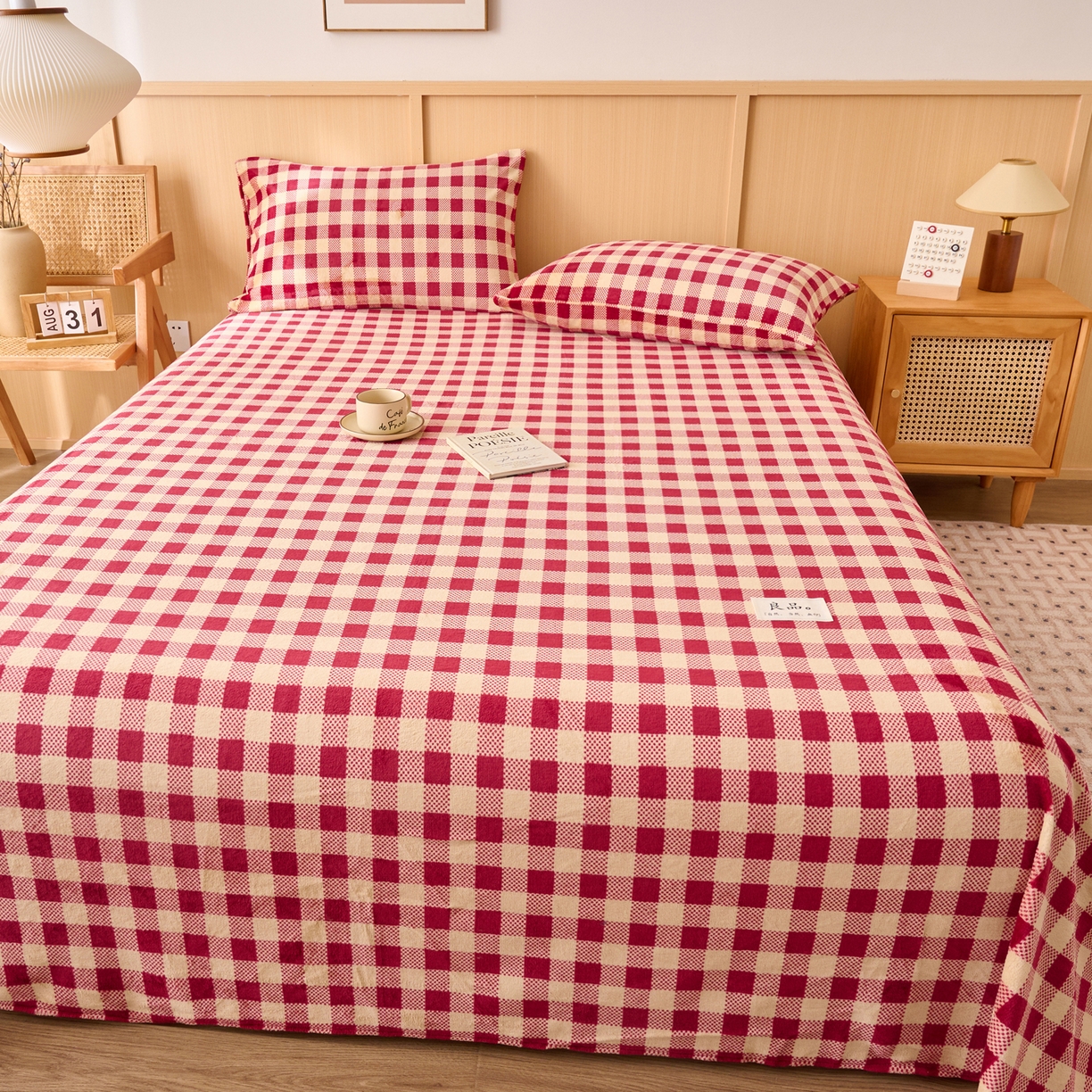 91家纺网 家纺一手货源 找家纺 早晨家纺 2025新款野牧款高克重牛奶绒印花单床单系列 野牧-红小格