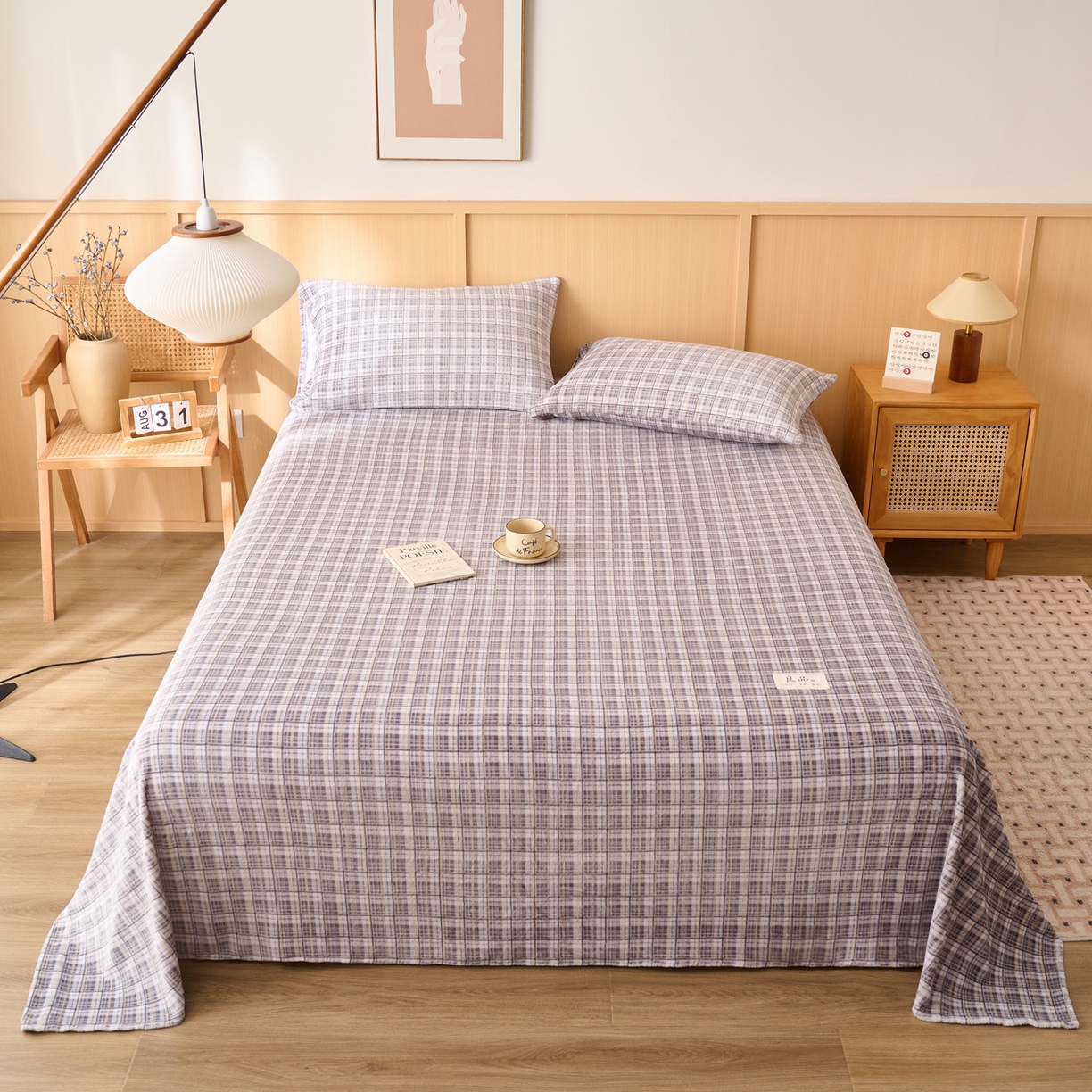 91家纺网 家纺一手货源 找家纺 早晨家纺 2025新款野牧款高克重牛奶绒印花单床单系列 野牧-灰小格