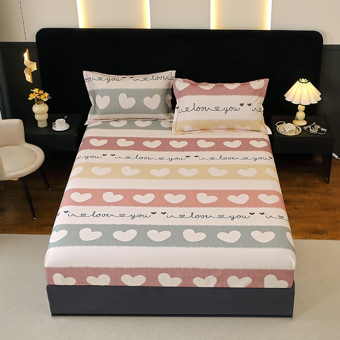 晶缦家纺 2025叶语系·纯棉活性全棉磨毛单笠单品床笠床笠单件 心相近