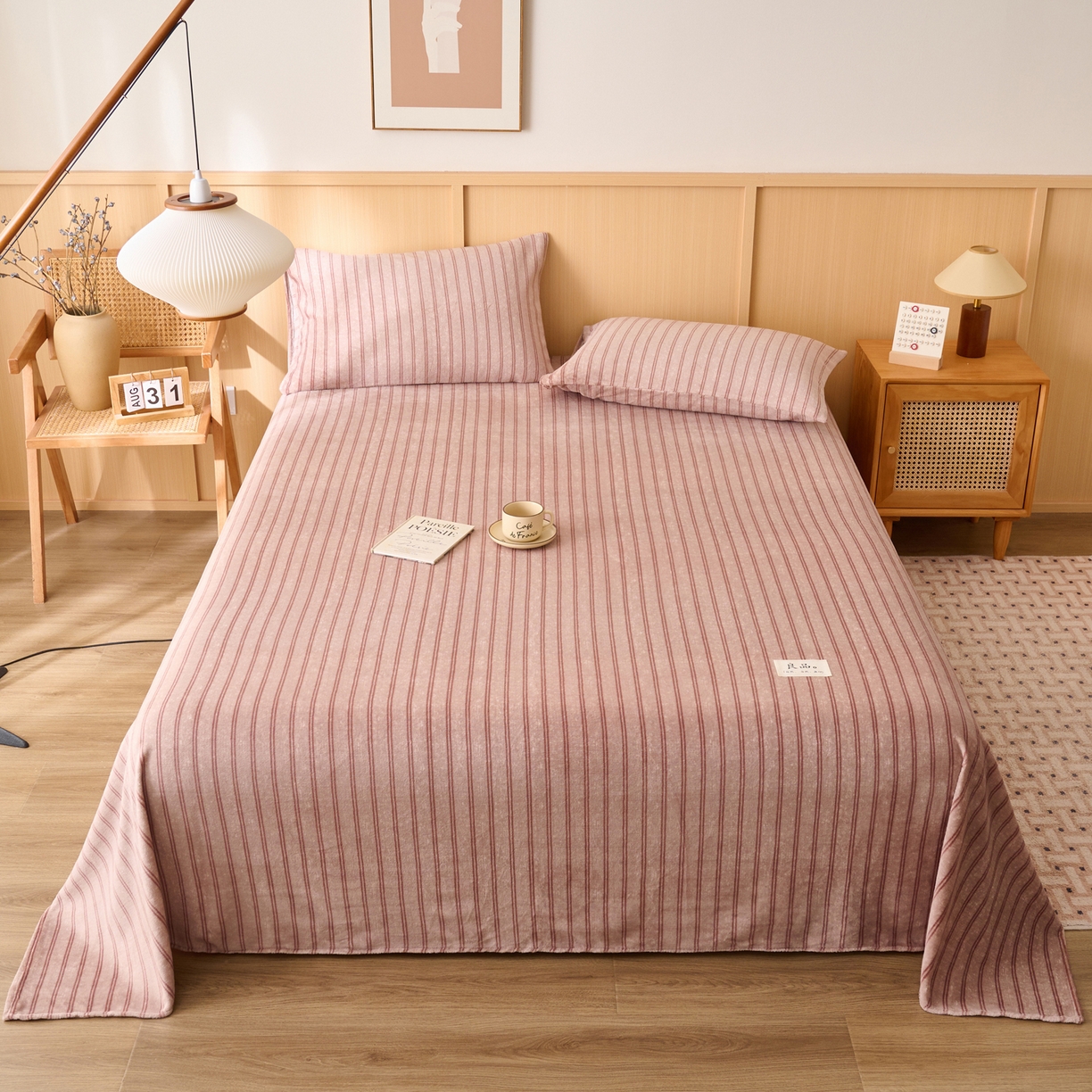 91家纺网 家纺一手货源 找家纺 早晨家纺 2025新款野牧款高克重牛奶绒印花单床单系列 野牧-竖条咖