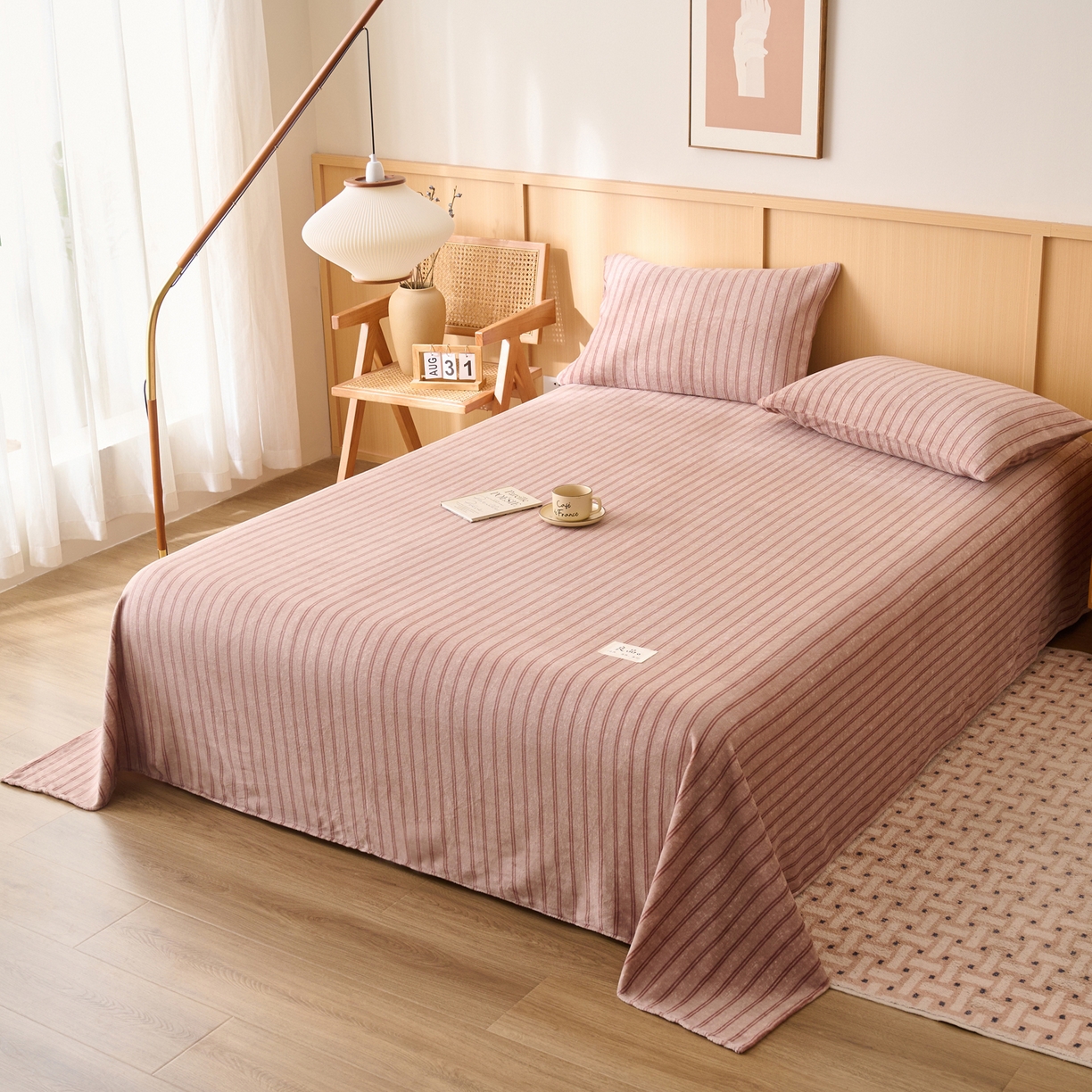 91家纺网 家纺一手货源 找家纺 早晨家纺 2025新款野牧款高克重牛奶绒印花单床单系列 野牧-竖条咖