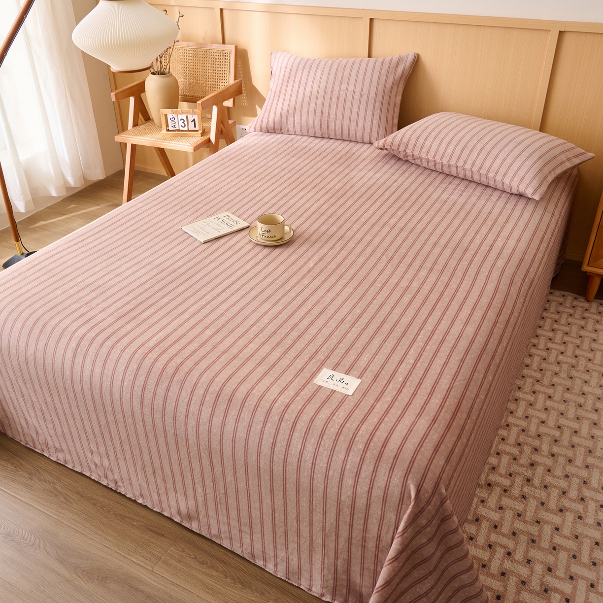 91家纺网 家纺一手货源 找家纺 早晨家纺 2025新款野牧款高克重牛奶绒印花单床单系列 野牧-竖条咖