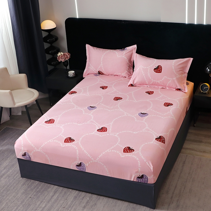 91家纺网 家纺一手货源 找家纺 晶缦家纺 2025叶语系·纯棉活性全棉磨毛单笠单品床笠床笠单件 炫动草莓粉