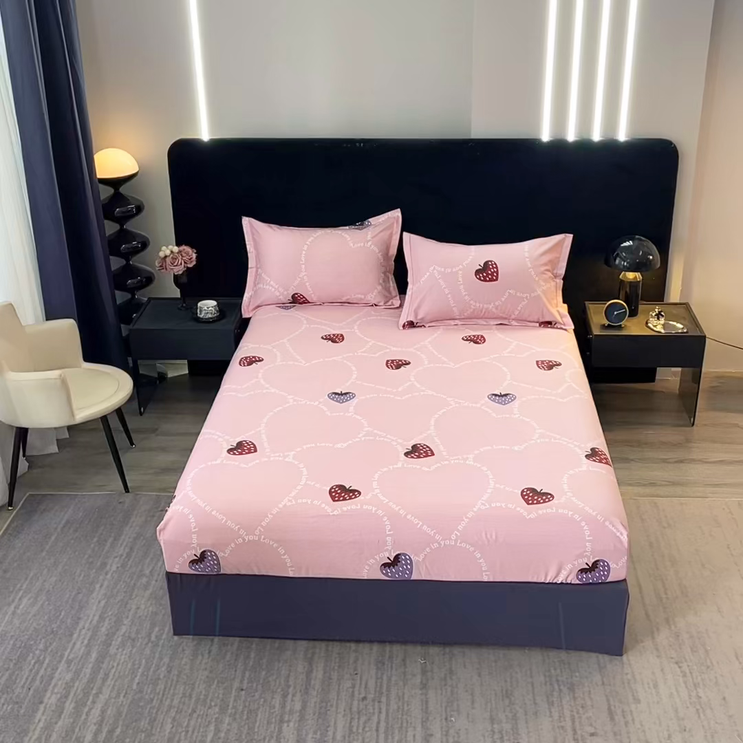 91家纺网 家纺一手货源 找家纺 晶缦家纺 2025叶语系·纯棉活性全棉磨毛单笠单品床笠床笠单件 炫动草莓粉