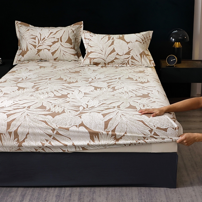 91家纺网 家纺一手货源 找家纺 晶缦家纺 2025叶语系·纯棉活性全棉磨毛单笠单品床笠床笠单件 叶之恋咖