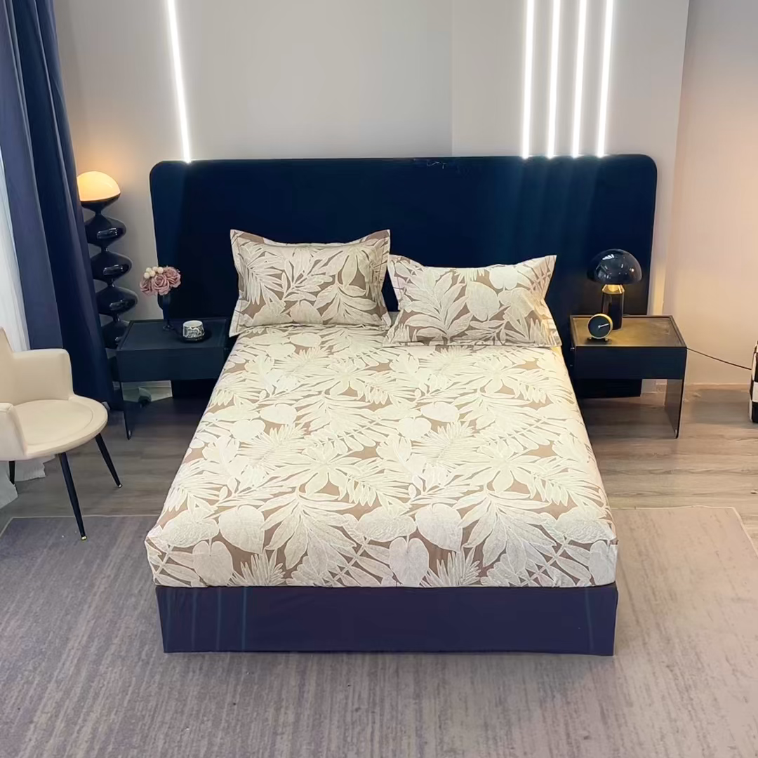 91家纺网 家纺一手货源 找家纺 晶缦家纺 2025叶语系·纯棉活性全棉磨毛单笠单品床笠床笠单件 叶之恋咖