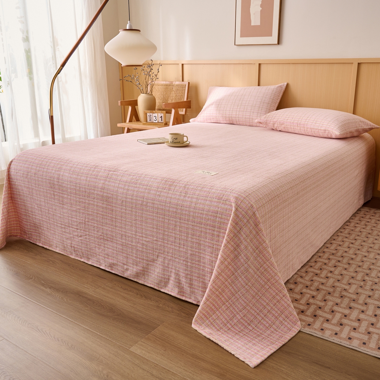 91家纺网 家纺一手货源 找家纺 早晨家纺 2025新款野牧款高克重牛奶绒印花单床单系列 野牧-香风粉