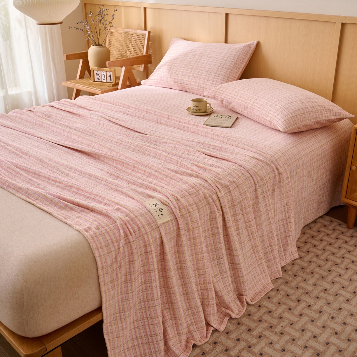 91家纺网 家纺一手货源 找家纺 早晨家纺 2025新款野牧款高克重牛奶绒印花单床单系列 野牧-香风粉