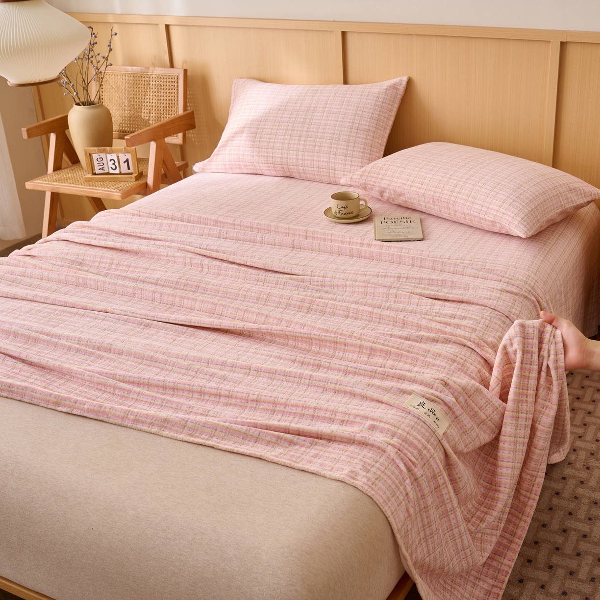 91家纺网 家纺一手货源 找家纺 早晨家纺 2025新款野牧款高克重牛奶绒印花单床单系列 野牧-香风粉