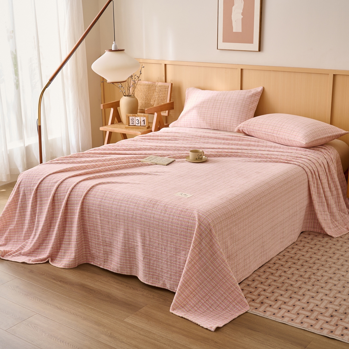 91家纺网 家纺一手货源 找家纺 早晨家纺 2025新款野牧款高克重牛奶绒印花单床单系列 野牧-香风粉