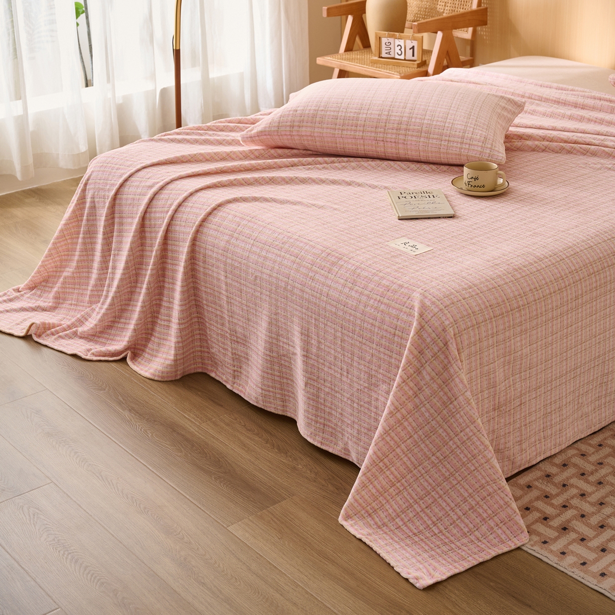 91家纺网 家纺一手货源 找家纺 早晨家纺 2025新款野牧款高克重牛奶绒印花单床单系列 野牧-香风粉