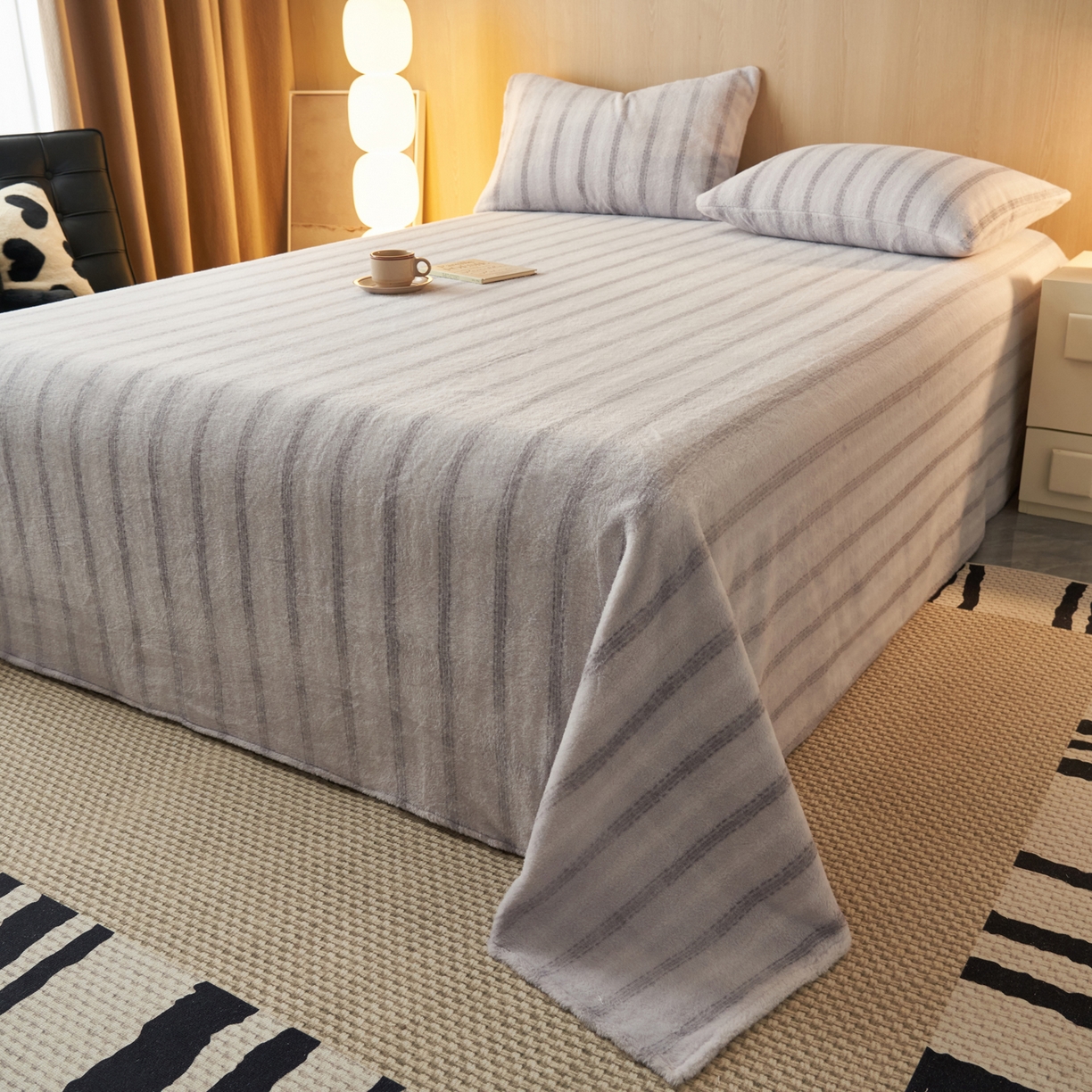 91家纺网 家纺一手货源 找家纺 早晨家纺 2025新款未末款仿羊绒牛奶绒床单 未末-浅灰