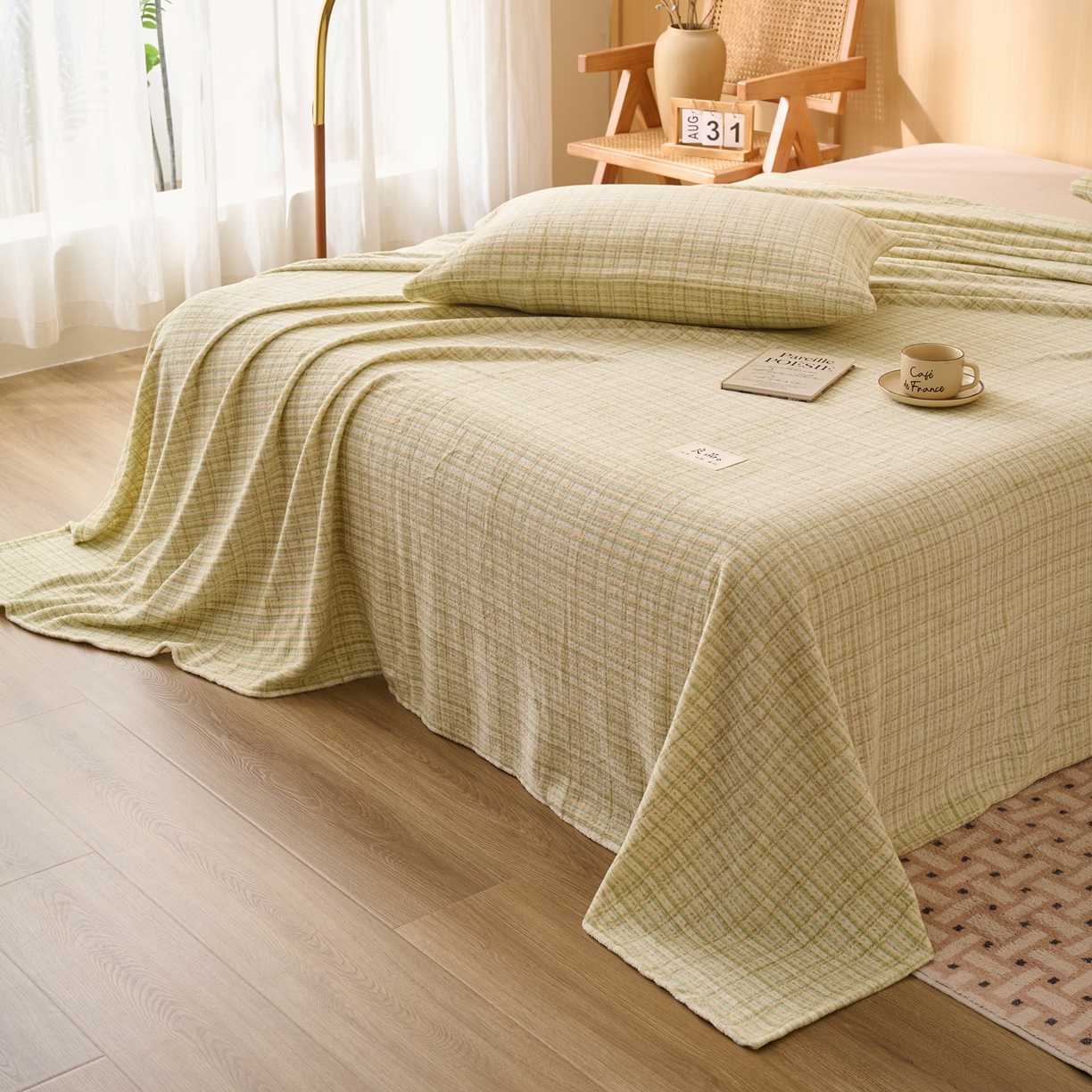 91家纺网 家纺一手货源 找家纺 早晨家纺 2025新款野牧款高克重牛奶绒印花单床单系列 野牧-香风黄