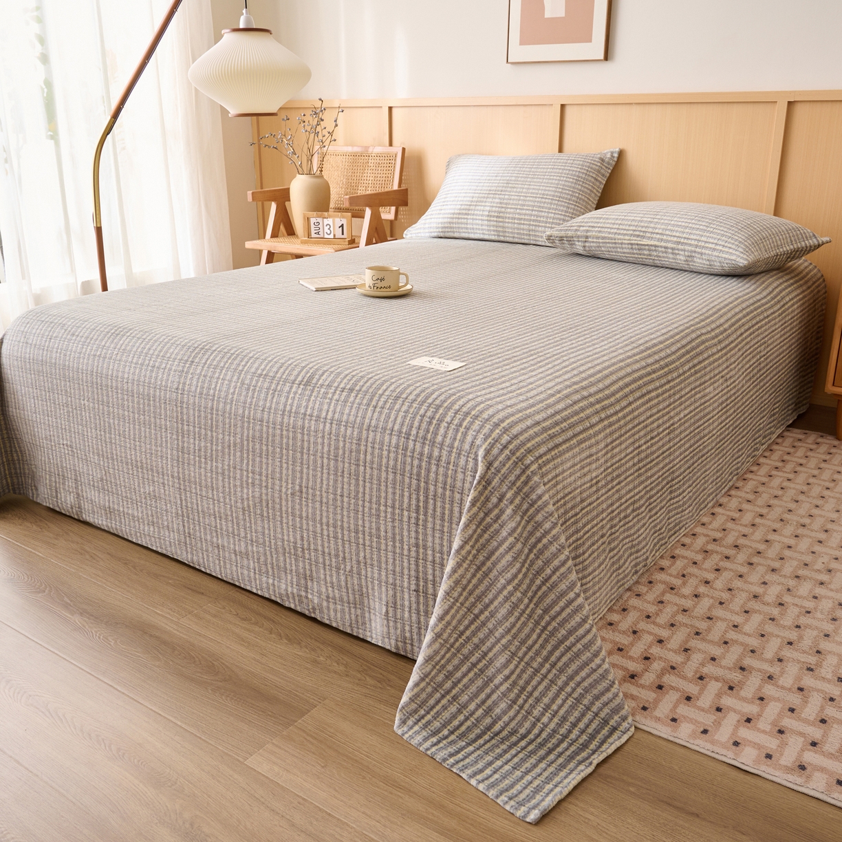 91家纺网 家纺一手货源 找家纺 早晨家纺 2025新款野牧款高克重牛奶绒印花单床单系列 野牧-香风灰