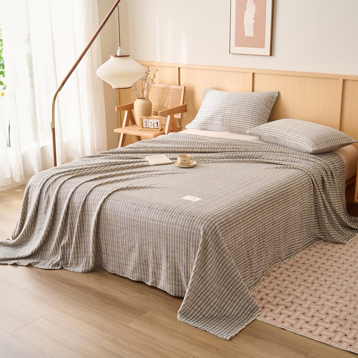 91家纺网 家纺一手货源 找家纺 早晨家纺 2025新款野牧款高克重牛奶绒印花单床单系列 野牧-香风灰