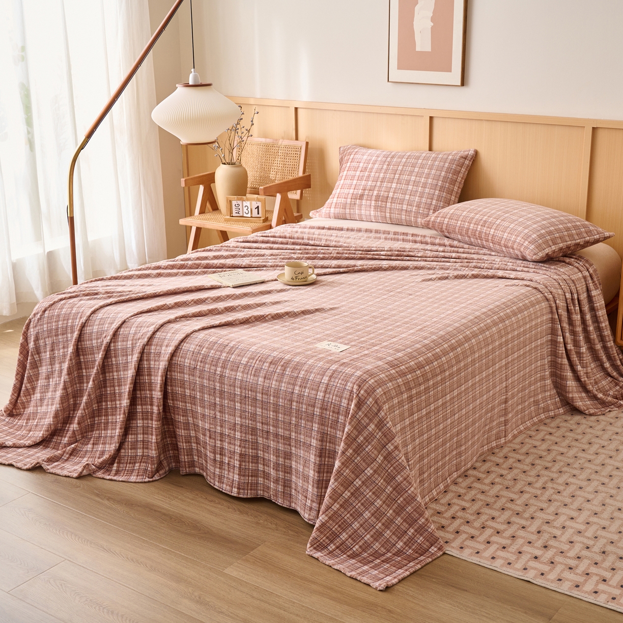 91家纺网 家纺一手货源 找家纺 早晨家纺 2025新款野牧款高克重牛奶绒印花单床单系列 野牧-香风咖