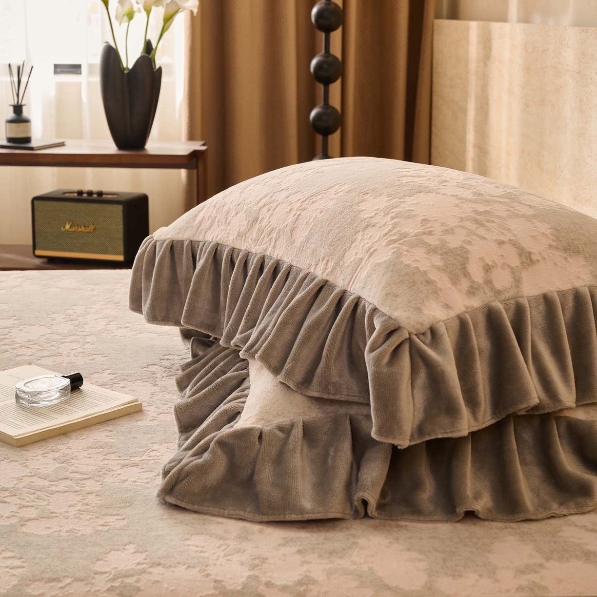 91家纺网 家纺一手货源 找家纺 早晨家纺 2025新款高克重牛奶绒烂花单床笠 素花影