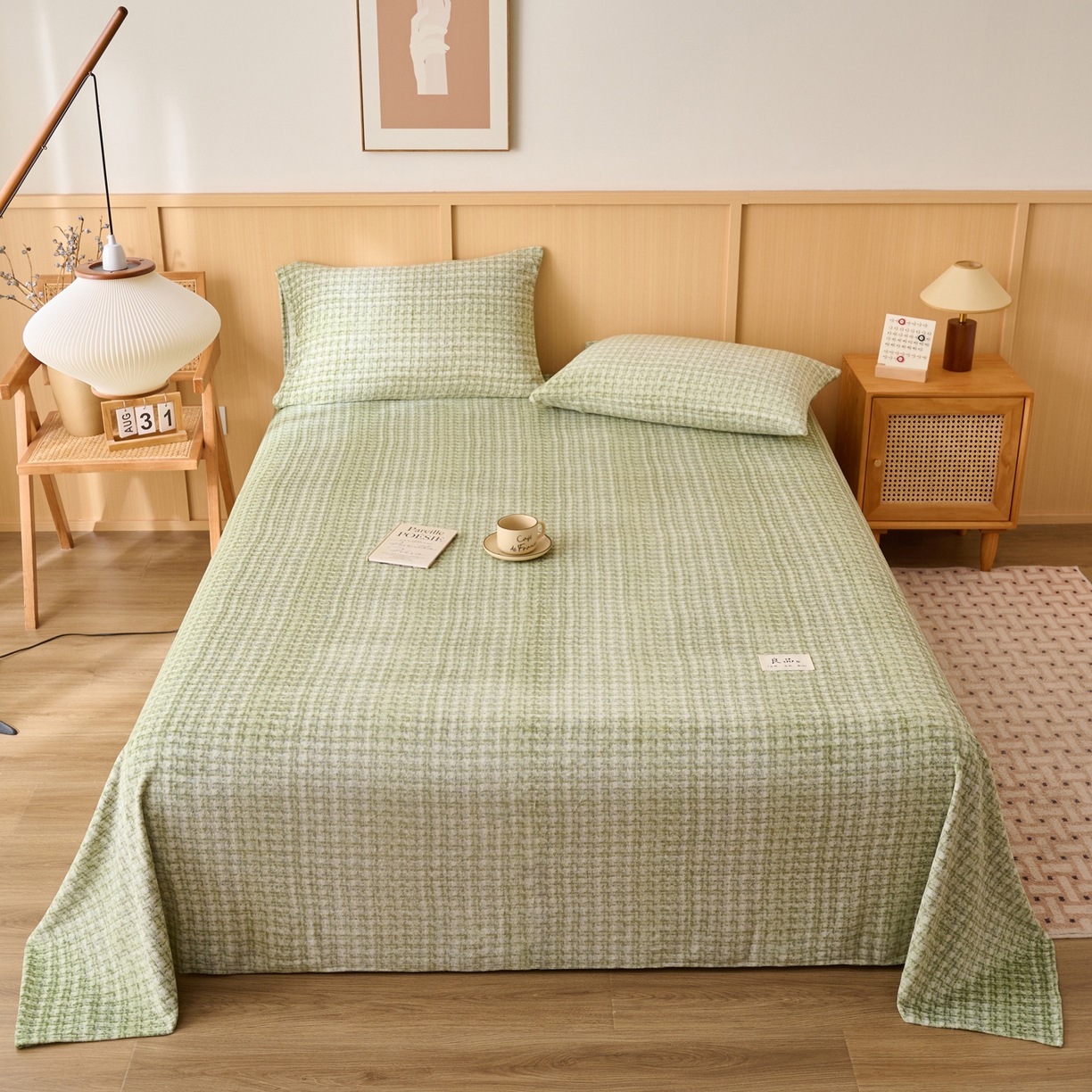 91家纺网 家纺一手货源 找家纺 早晨家纺 2025新款野牧款高克重牛奶绒印花单床单系列 野牧-香风绿