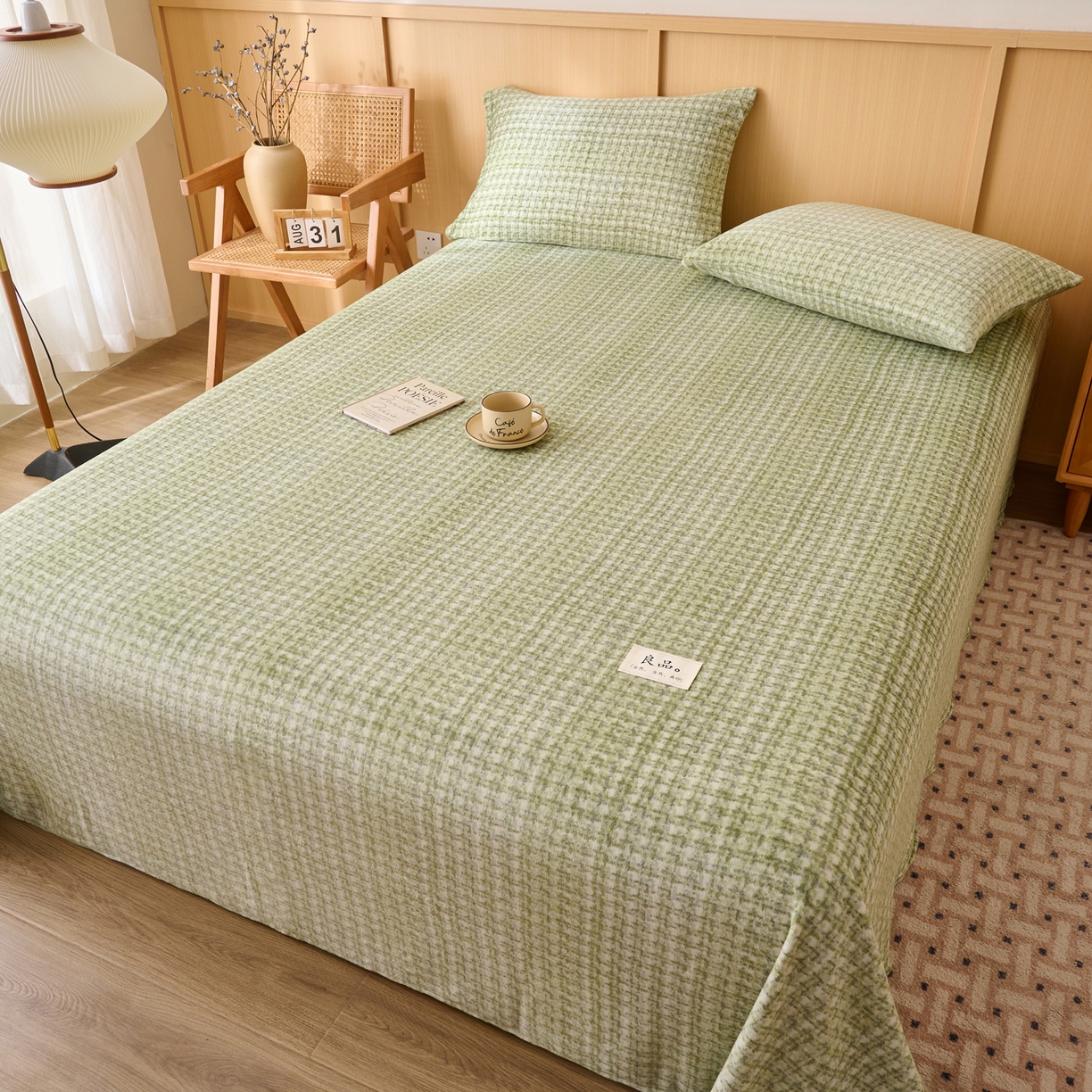 91家纺网 家纺一手货源 找家纺 早晨家纺 2025新款野牧款高克重牛奶绒印花单床单系列 野牧-香风绿