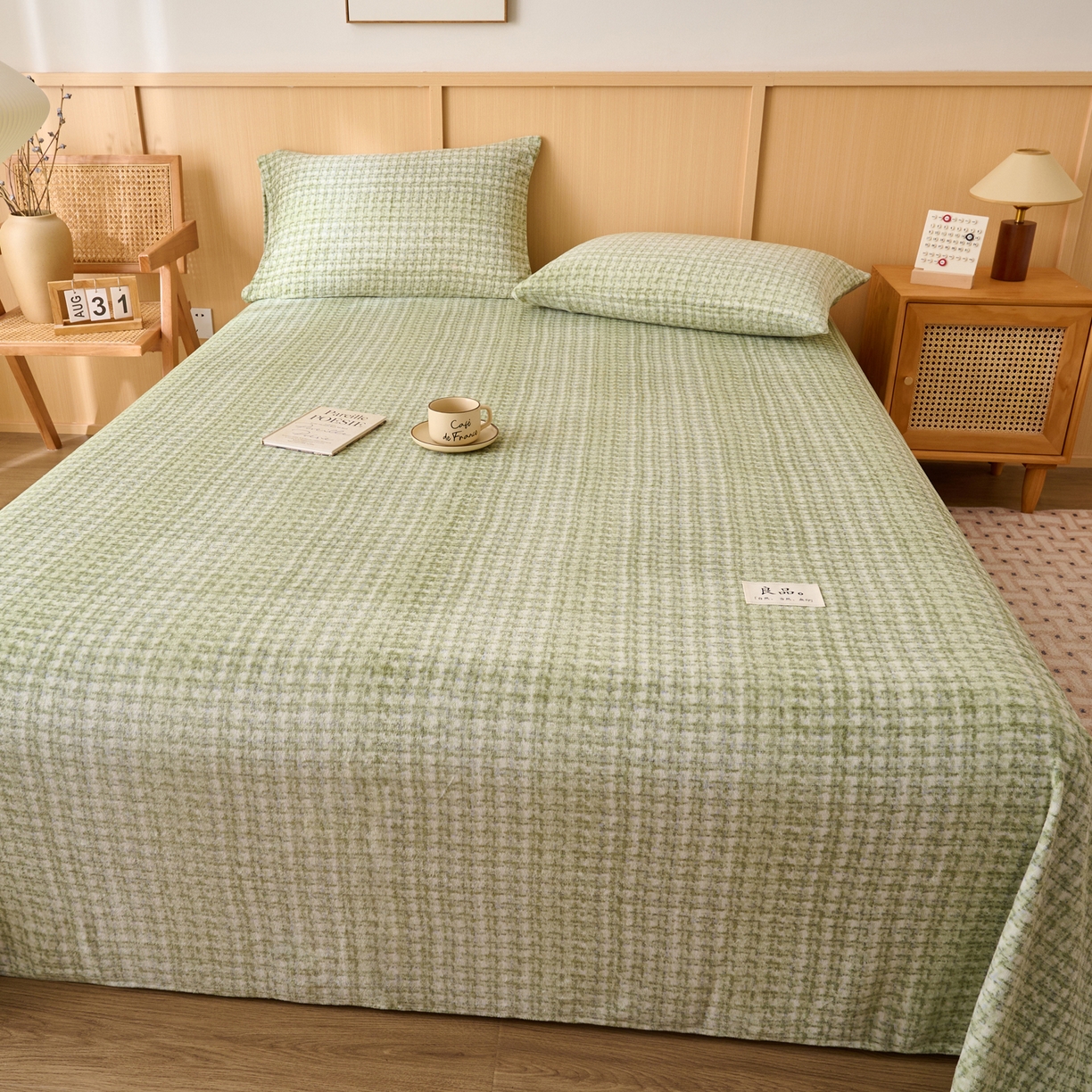 91家纺网 家纺一手货源 找家纺 早晨家纺 2025新款野牧款高克重牛奶绒印花单床单系列 野牧-香风绿