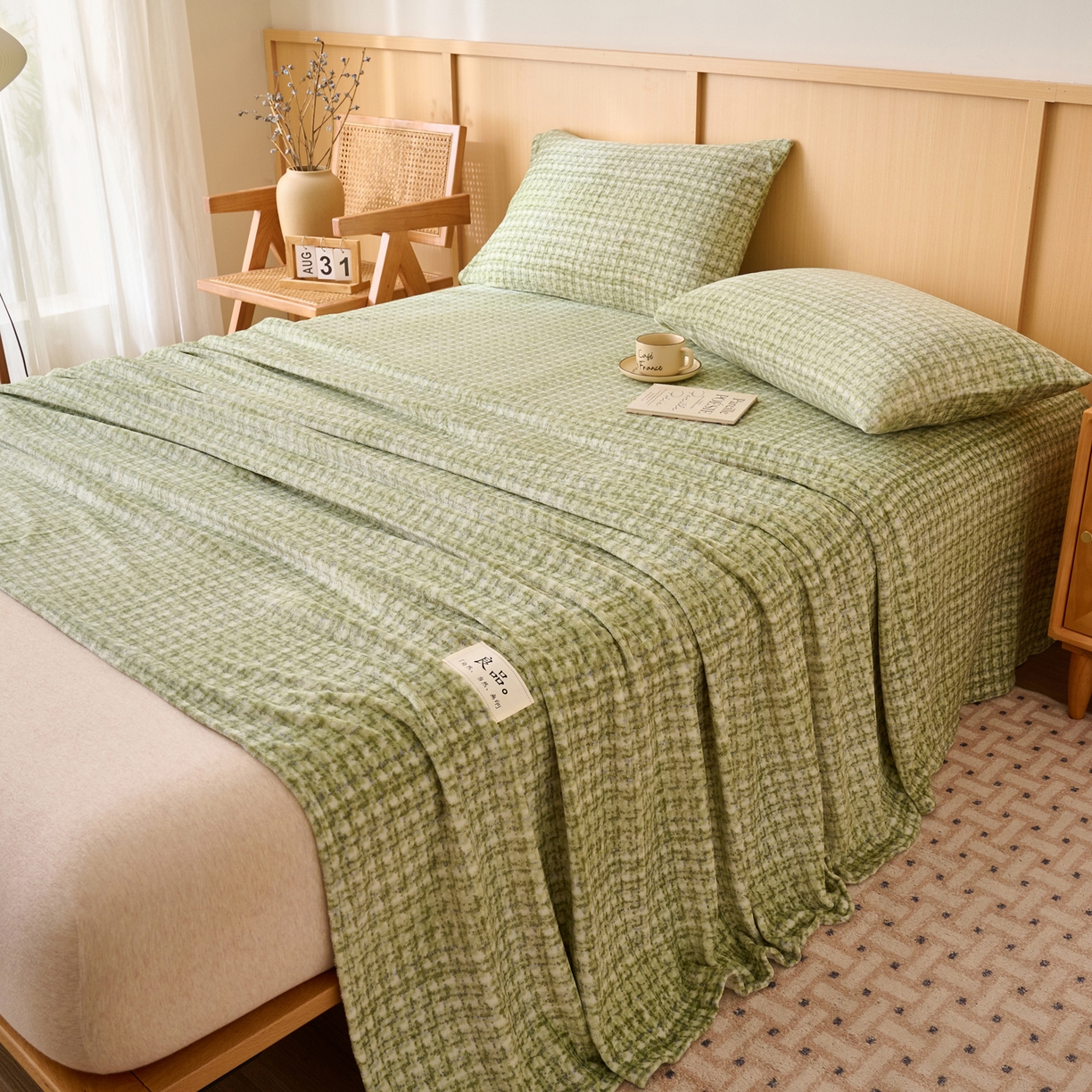 91家纺网 家纺一手货源 找家纺 早晨家纺 2025新款野牧款高克重牛奶绒印花单床单系列 野牧-香风绿