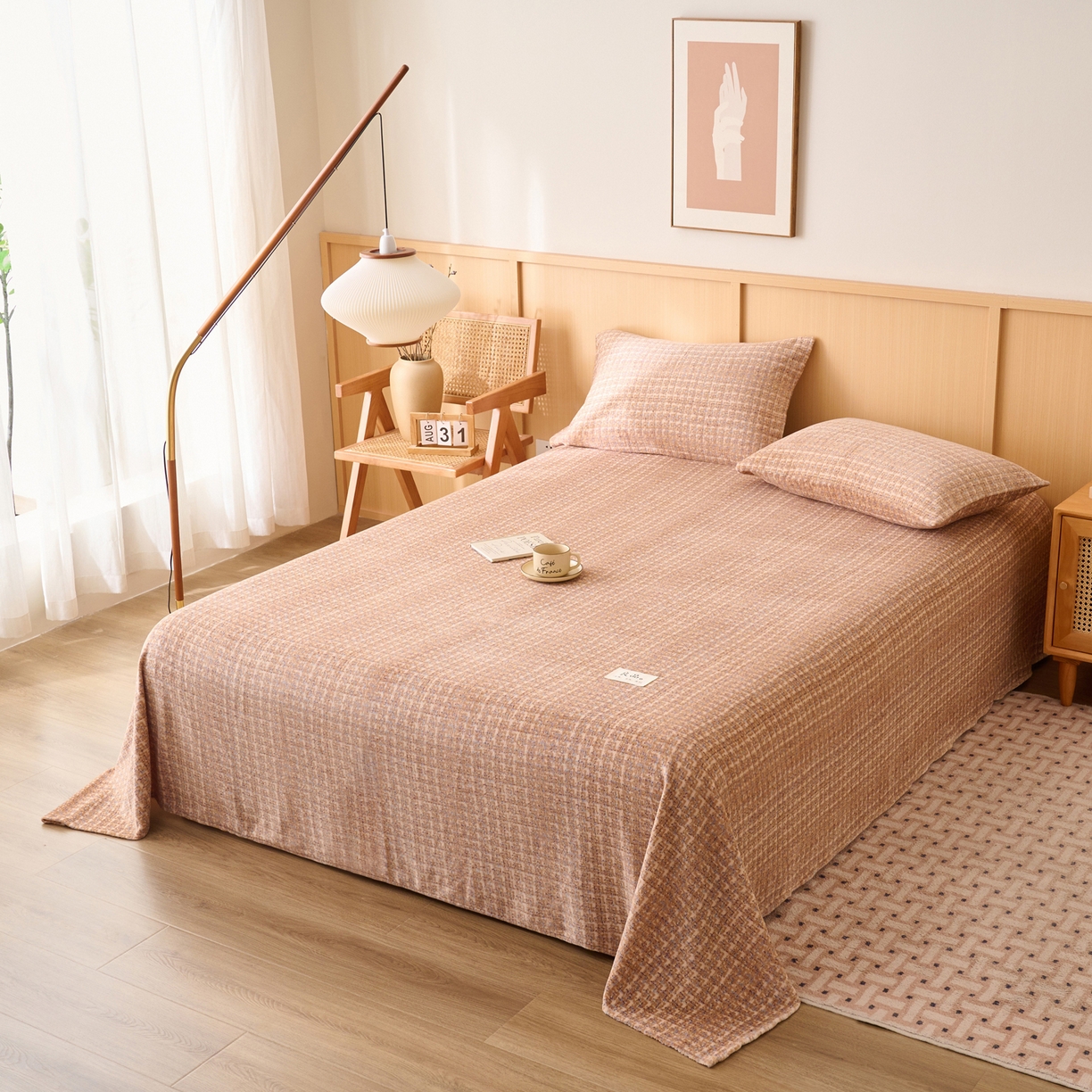 91家纺网 家纺一手货源 找家纺 早晨家纺 2025新款野牧款高克重牛奶绒印花单床单系列 野牧-香风驼