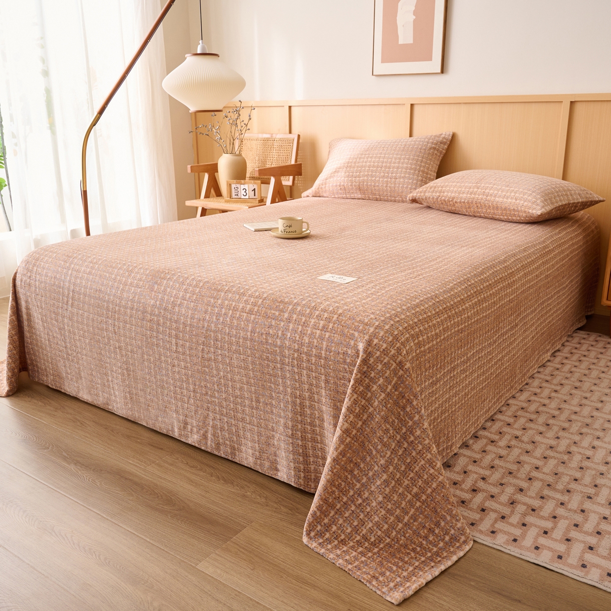 91家纺网 家纺一手货源 找家纺 早晨家纺 2025新款野牧款高克重牛奶绒印花单床单系列 野牧-香风驼