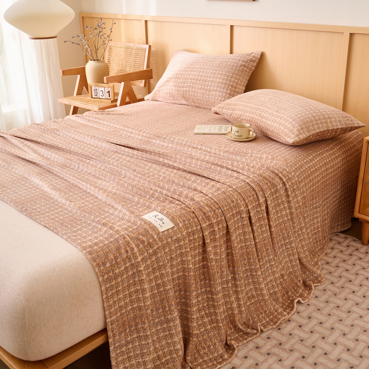 91家纺网 家纺一手货源 找家纺 早晨家纺 2025新款野牧款高克重牛奶绒印花单床单系列 野牧-香风驼