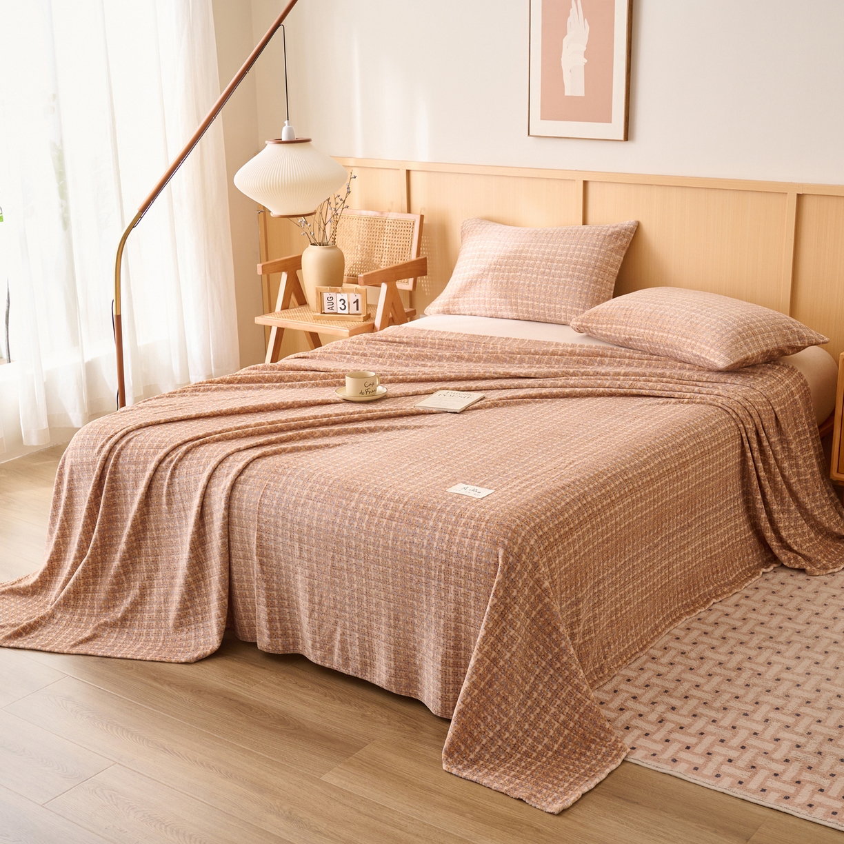 91家纺网 家纺一手货源 找家纺 早晨家纺 2025新款野牧款高克重牛奶绒印花单床单系列 野牧-香风驼