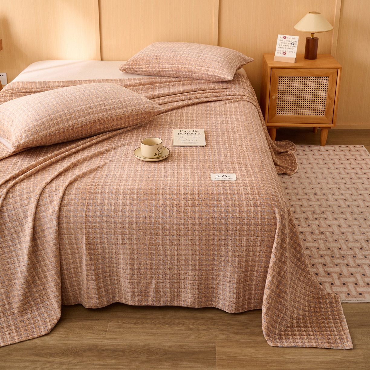 91家纺网 家纺一手货源 找家纺 早晨家纺 2025新款野牧款高克重牛奶绒印花单床单系列 野牧-香风驼