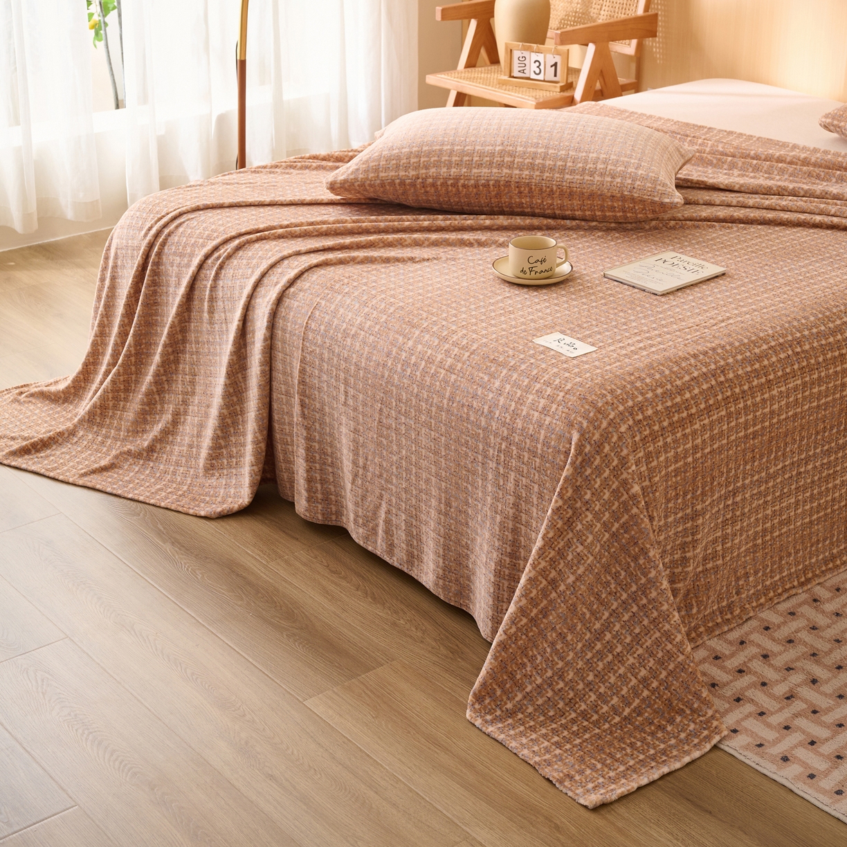 91家纺网 家纺一手货源 找家纺 早晨家纺 2025新款野牧款高克重牛奶绒印花单床单系列 野牧-香风驼