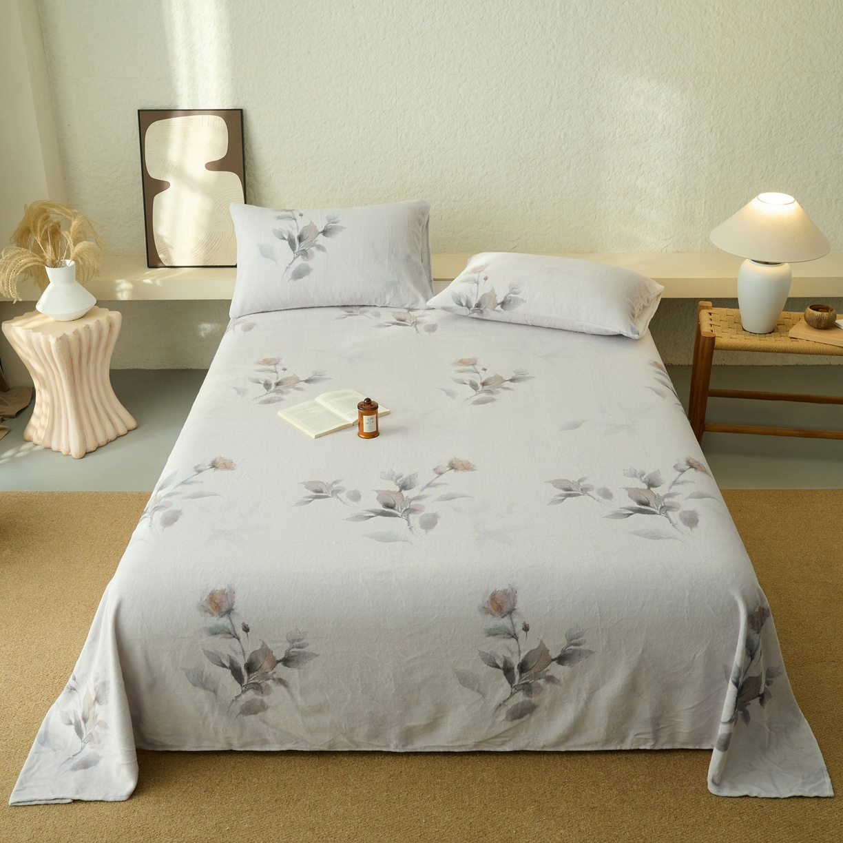 91家纺网 家纺一手货源 找家纺 早晨家纺 2025新款数码印花高克重牛奶单床单 浅蕊