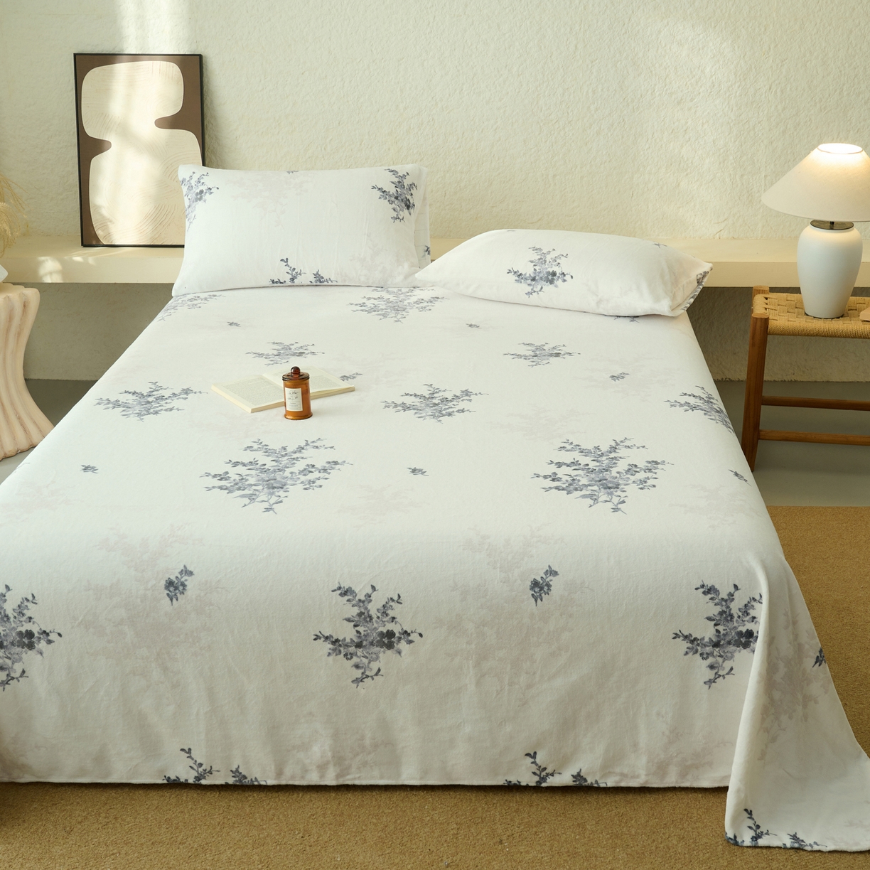 91家纺网 家纺一手货源 找家纺 早晨家纺 2025新款数码印花高克重牛奶单床单 幽花