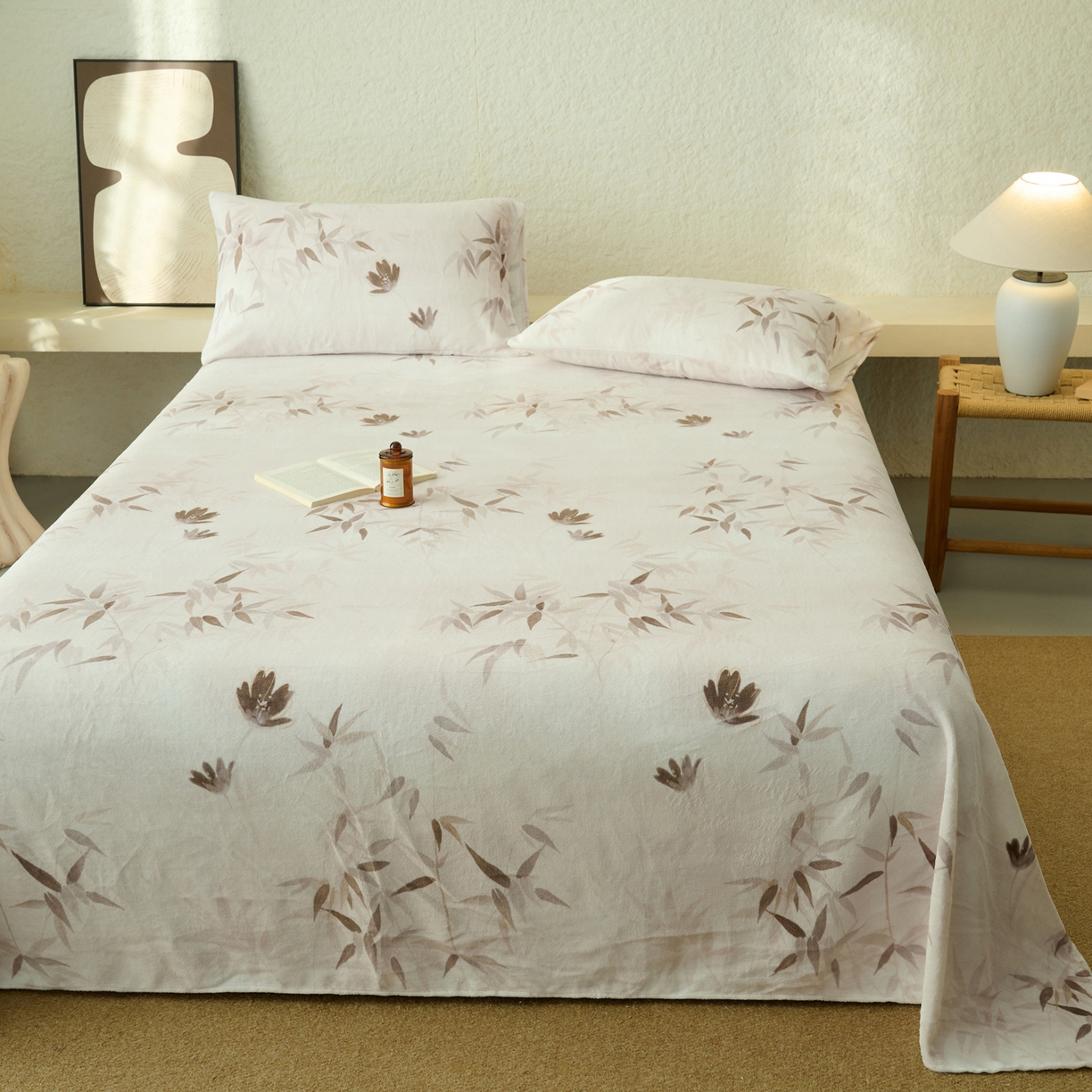 91家纺网 家纺一手货源 找家纺 早晨家纺 2025新款数码印花高克重牛奶单床单 竹影