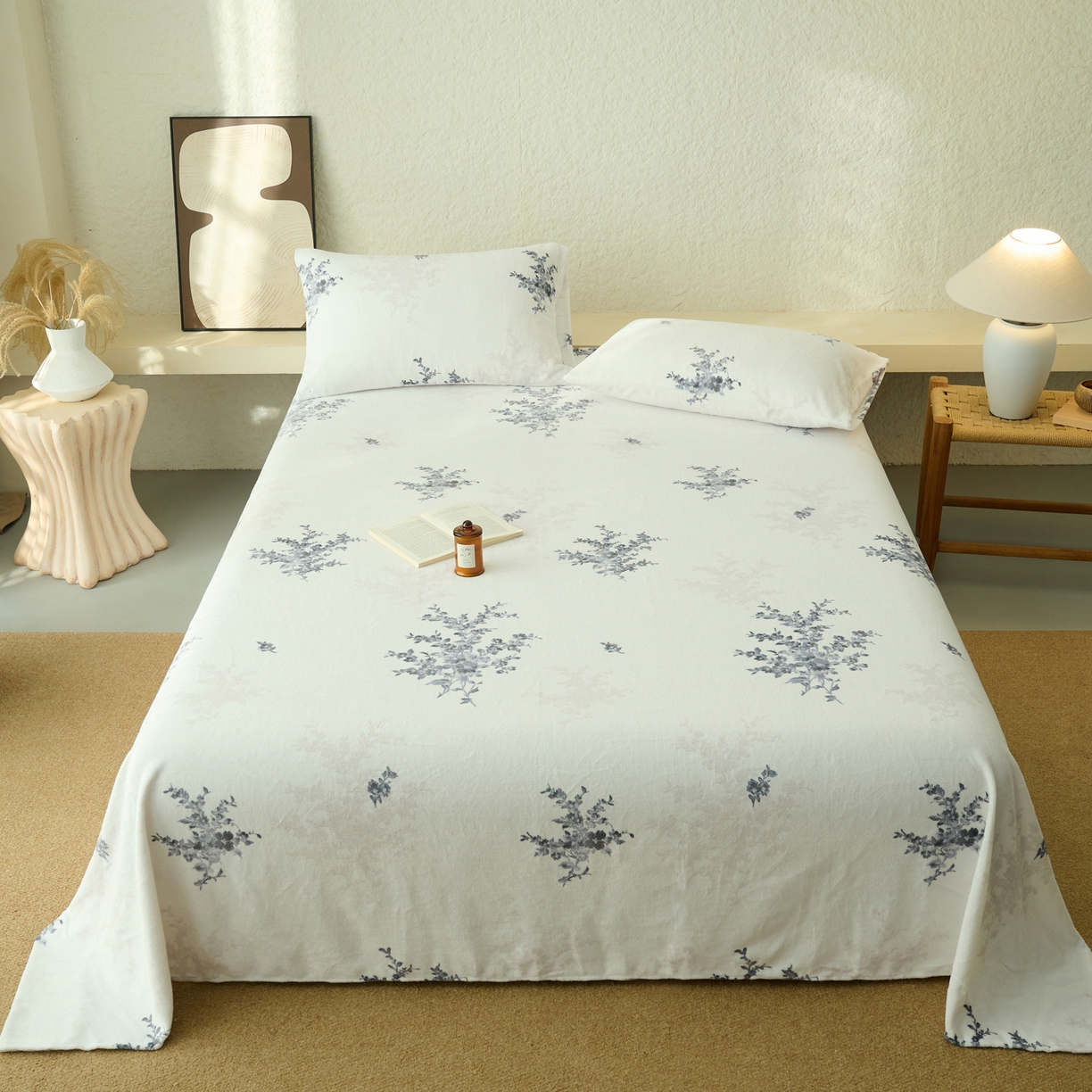 91家纺网 家纺一手货源 找家纺 早晨家纺 2025新款数码印花高克重牛奶单床单 幽花