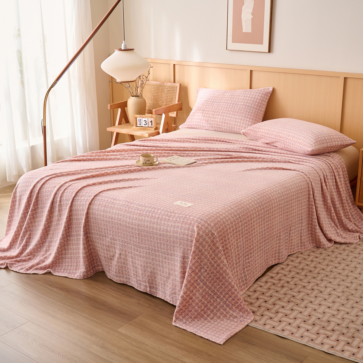 91家纺网 家纺一手货源 找家纺 早晨家纺 2025新款野牧款高克重牛奶绒印花单床单系列 野牧-香风玉