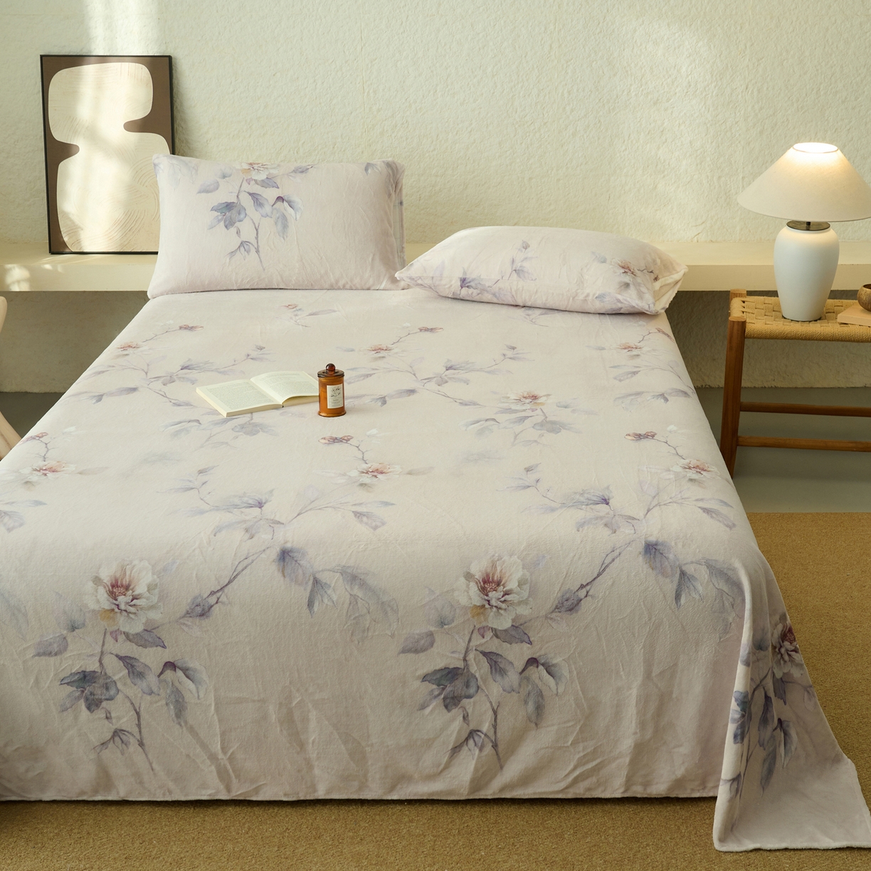 91家纺网 家纺一手货源 找家纺 早晨家纺 2025新款数码印花高克重牛奶单床单 花影