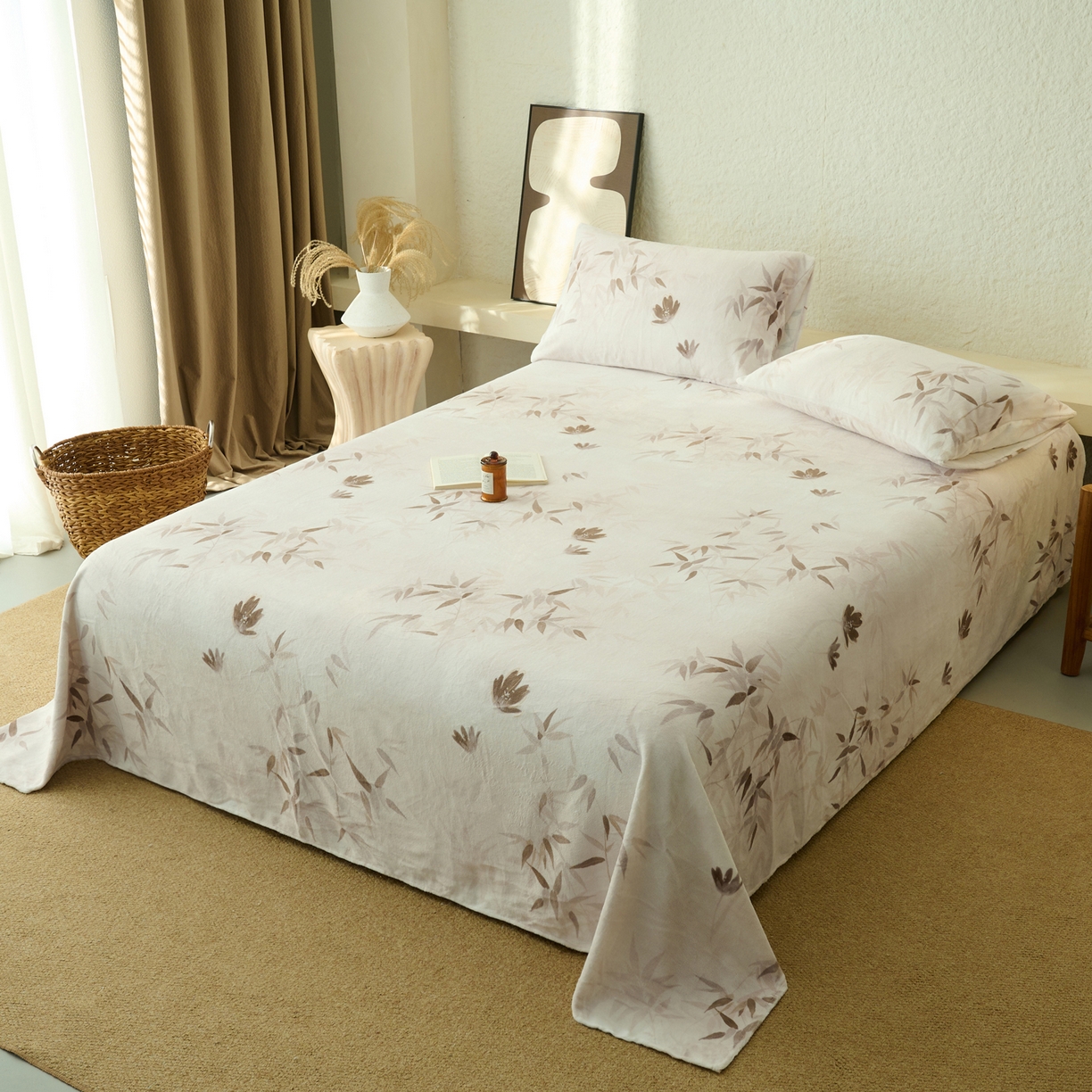 91家纺网 家纺一手货源 找家纺 早晨家纺 2025新款数码印花高克重牛奶单床单 竹影