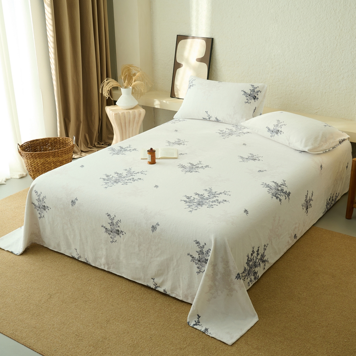 91家纺网 家纺一手货源 找家纺 早晨家纺 2025新款数码印花高克重牛奶单床单 幽花