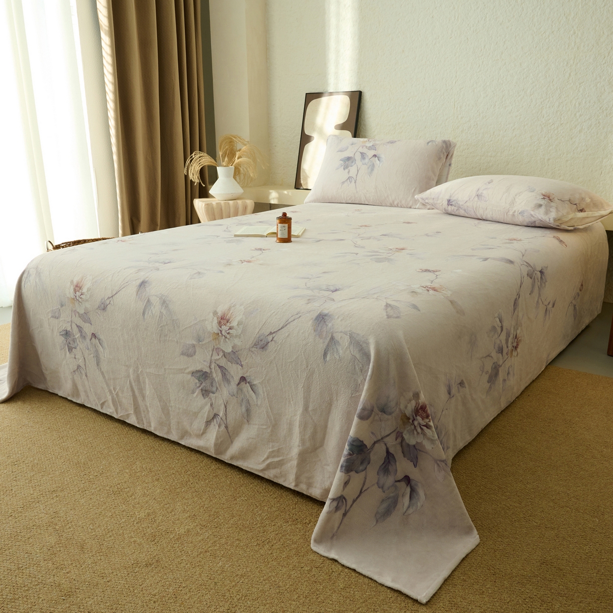 91家纺网 家纺一手货源 找家纺 早晨家纺 2025新款数码印花高克重牛奶单床单 花影