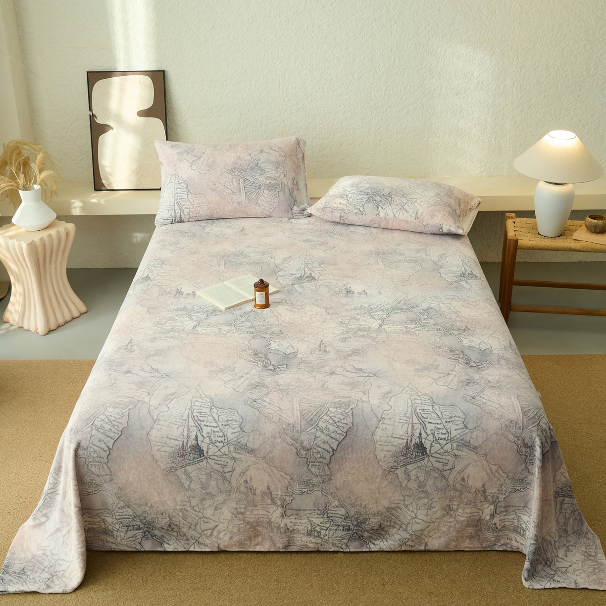 91家纺网 家纺一手货源 找家纺 早晨家纺 2025新款数码印花高克重牛奶单床单 漫途