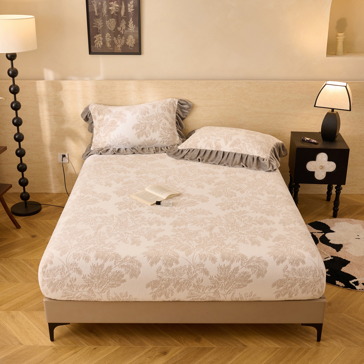 91家纺网 家纺一手货源 找家纺 早晨家纺 2025新款高克重牛奶绒烂花单床笠 叶韵