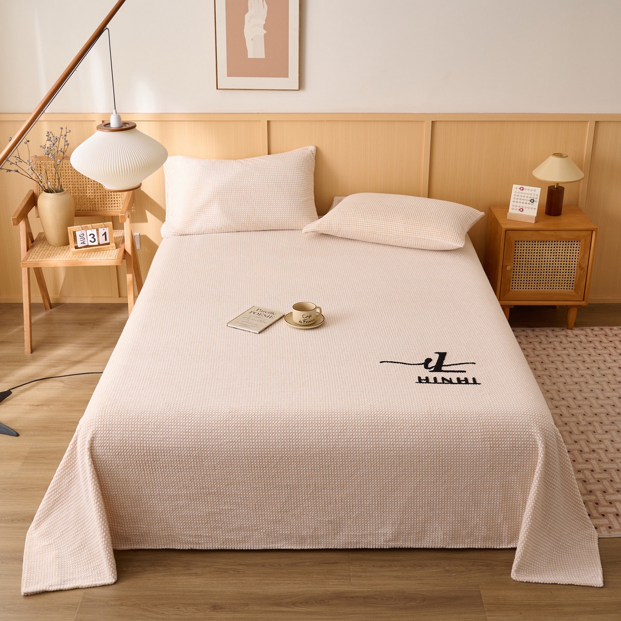 91家纺网 家纺一手货源 找家纺 （总）早晨家纺 2025新款深蓝款高克重牛奶绒阳离子提花单床单系列