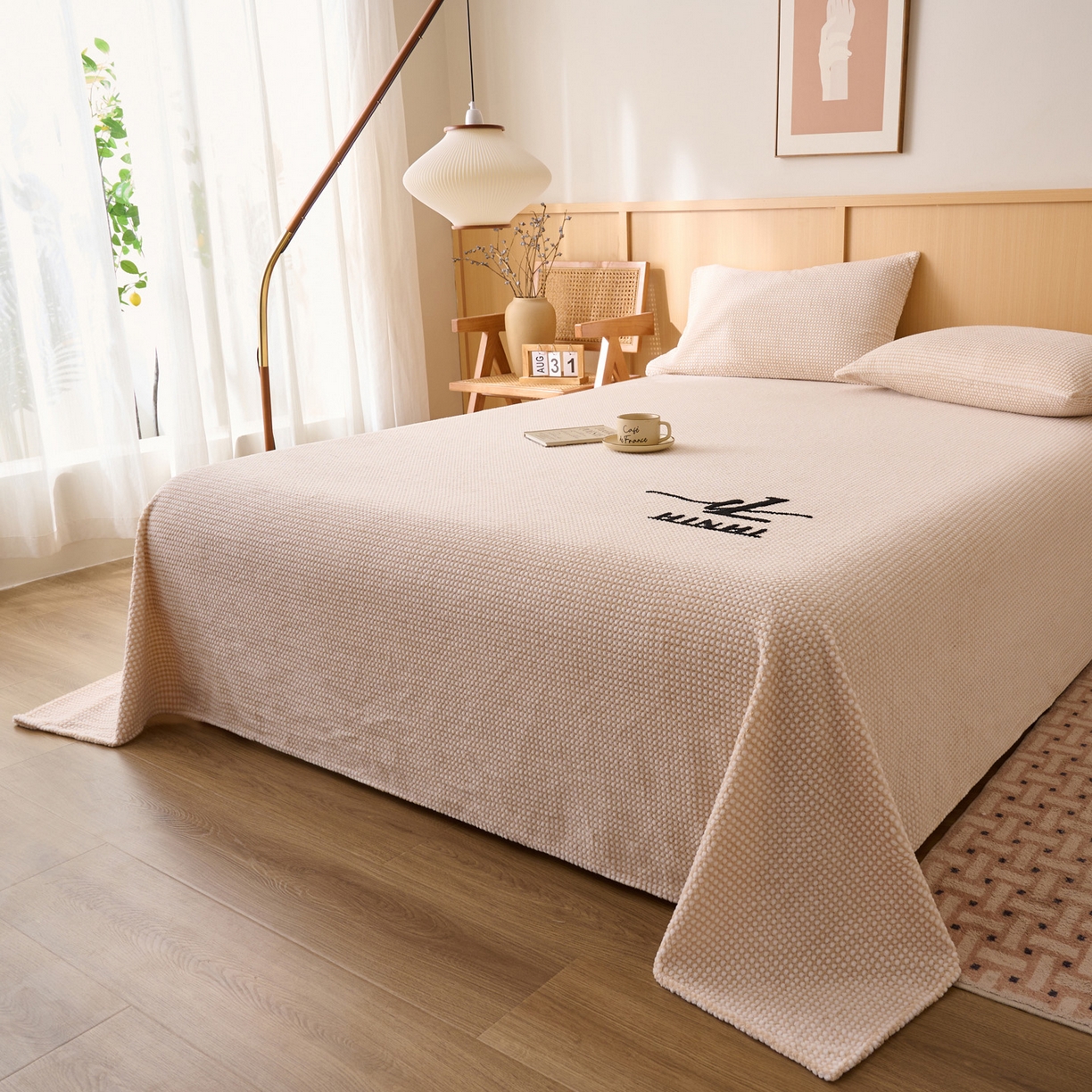 91家纺网 家纺一手货源 找家纺 （总）早晨家纺 2025新款深蓝款高克重牛奶绒阳离子提花单床单系列